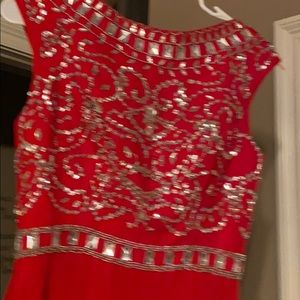 Floor length red sequined formal